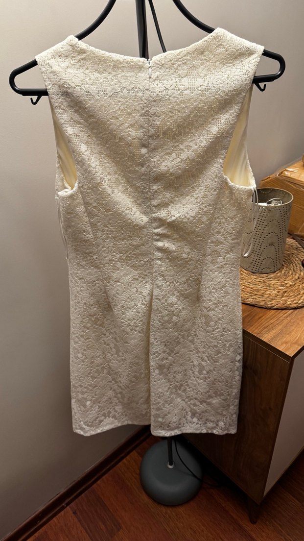 Dantel Mini Beyaz Klasik Düğün Elbisesi - Görsel 2