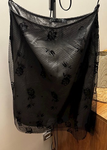 Dantel İşlemeli Siyah Midi  Etek - Görsel 2