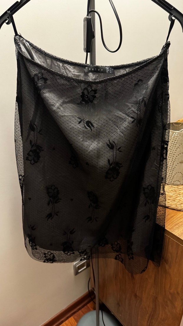 Dantel İşlemeli Siyah Midi  Etek - Görsel 2