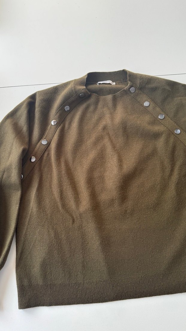 Mango haki Örgü Kadın Yün Kazak - Görsel 2