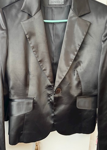 Siyah Kadın Saten Blazer Ceket ve etek takım - Görsel 6