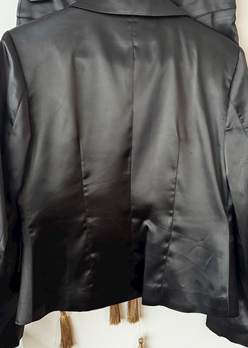 Siyah Kadın Saten Blazer Ceket ve etek takım - Görsel 5