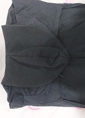 xs Beden gri Renk antrasit crop fermuarlı sweatshirt 