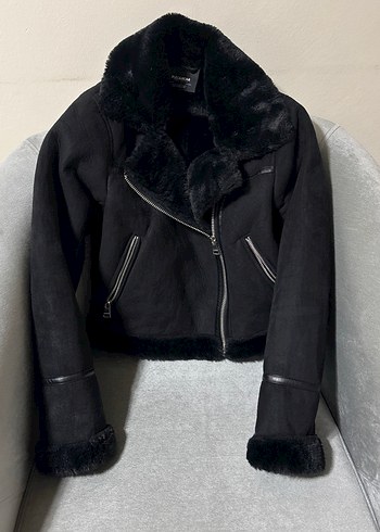 Siyah Kürklü Süet Biker Ceket
