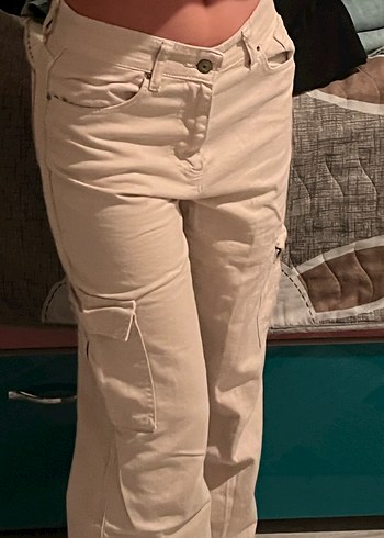 Beyaz Rahat Kesim Midi Kadın Kot Pantolon - Görsel 2