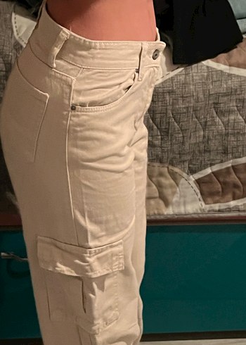 Beyaz Rahat Kesim Midi Kadın Kot Pantolon - Görsel 3