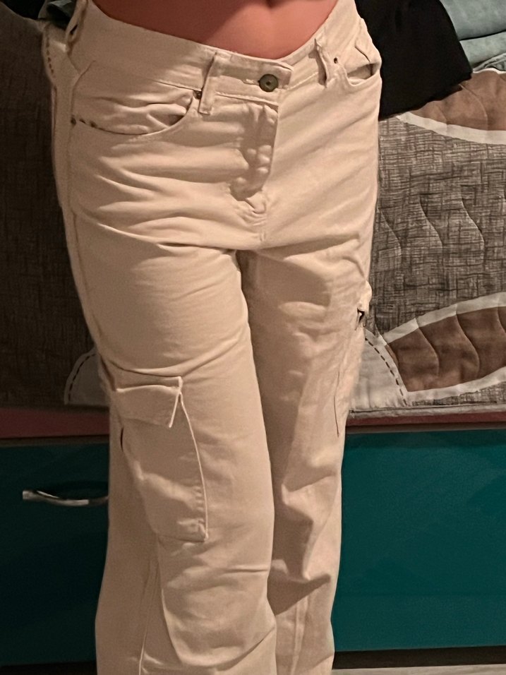 Beyaz Rahat Kesim Midi Kadın Kot Pantolon - Görsel 2