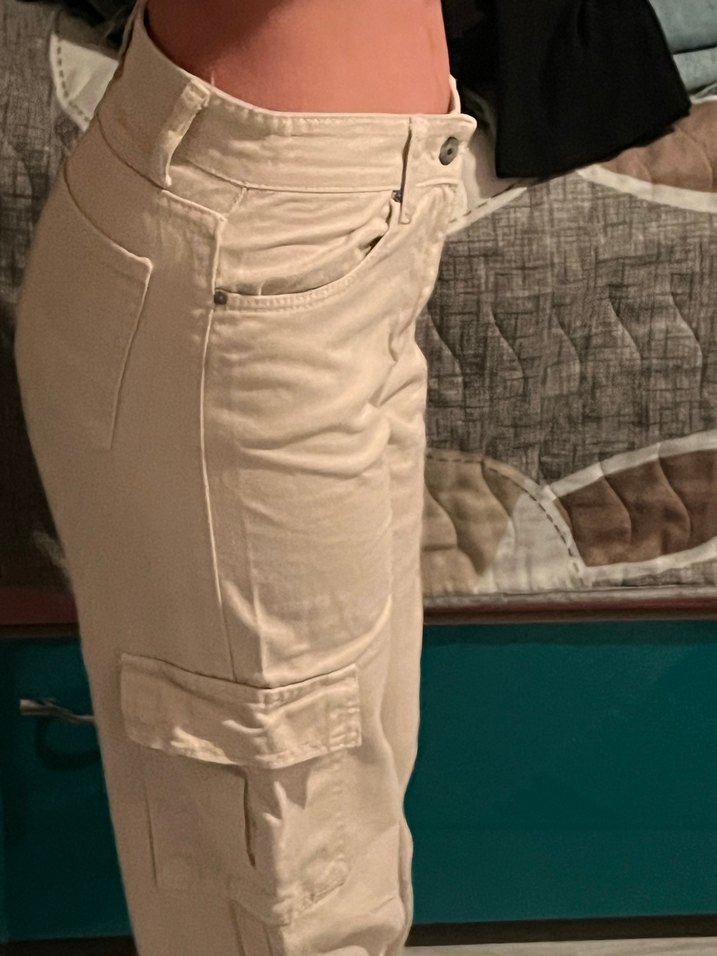 Beyaz Rahat Kesim Midi Kadın Kot Pantolon - Görsel 3