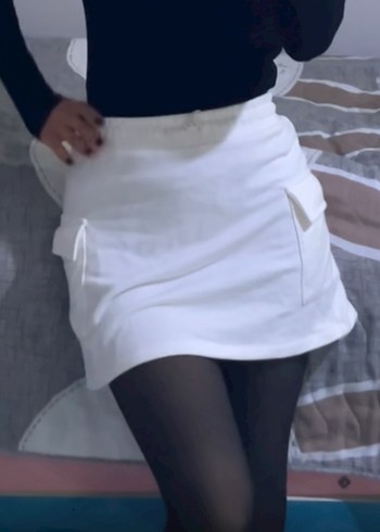 Kadın Beyaz Mini Etek Pamuk Kumaş - Görsel 2