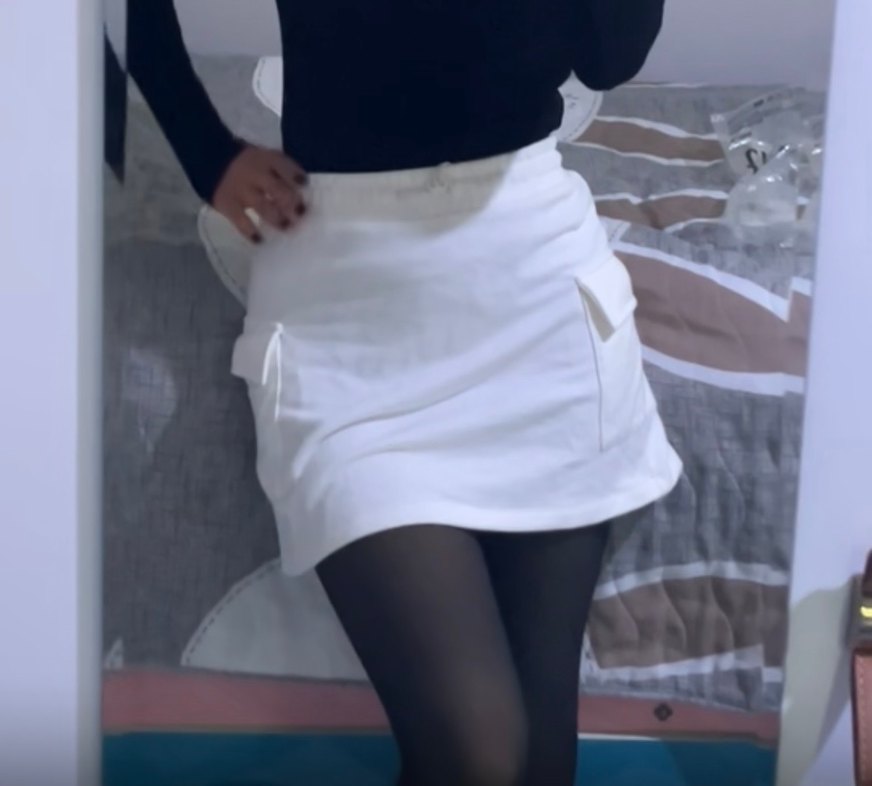 Kadın Beyaz Mini Etek Pamuk Kumaş - Görsel 2