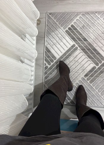 Kahverengi Deri Diz Boyu Stiletto Çizme - Görsel 2