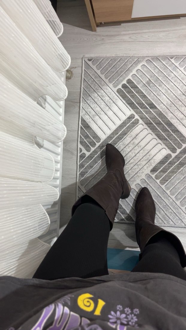 Kahverengi Deri Diz Boyu Stiletto Çizme - Görsel 2