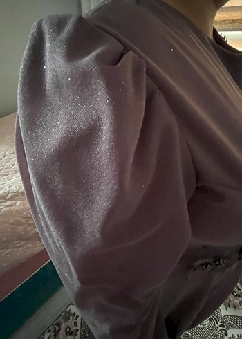 Uzun Kollu gül kurusu Nakışlı Abiye Elbise - Görsel 5