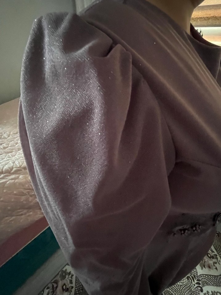 Uzun Kollu gül kurusu Nakışlı Abiye Elbise - Görsel 5