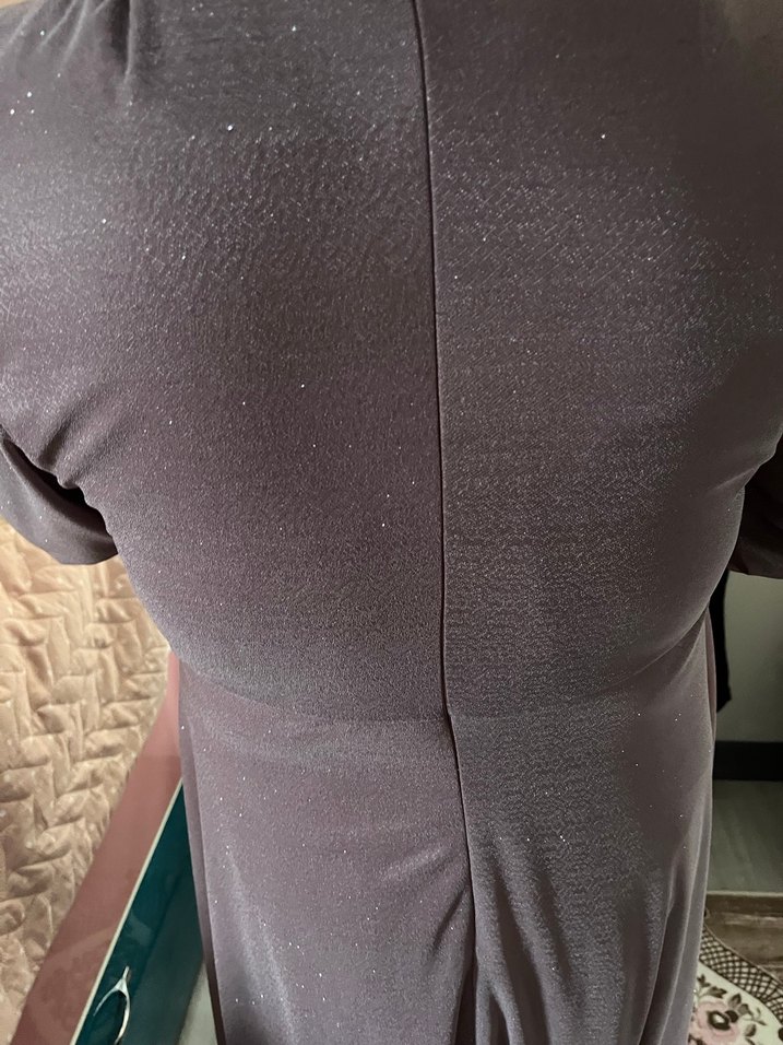 Uzun Kollu gül kurusu Nakışlı Abiye Elbise - Görsel 3