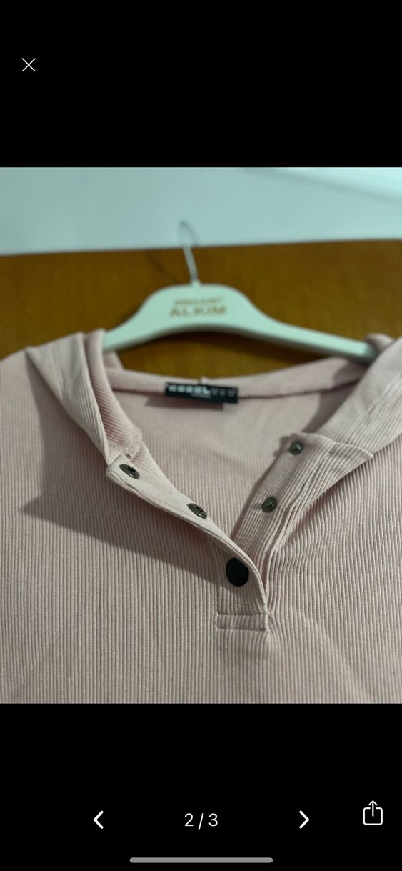 Düğmeli Pembe Uzun Kollu Kadın Bluz - Görsel 2