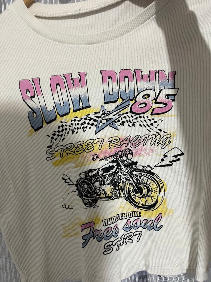 Baskılı Beyaz Kısa Kollu Kadın Tişört - Görsel 4