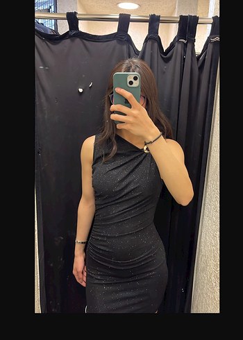 Siyah Drapeli Midi Abiye Elbise
