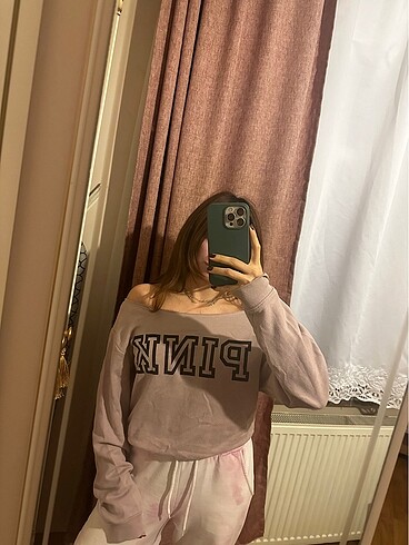 victoria secret pink kayık yaka sweatshirt