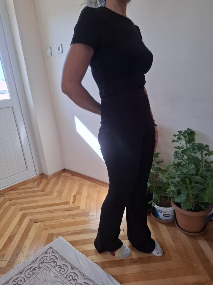 Siyah Kısa Kollu İspanyol paça penye takım - Görsel 4