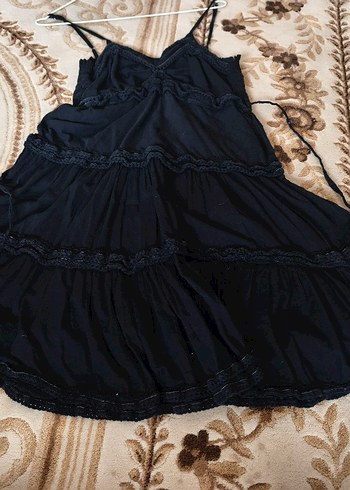 Bohem Siyah Askılı Midi Elbise - Görsel 4