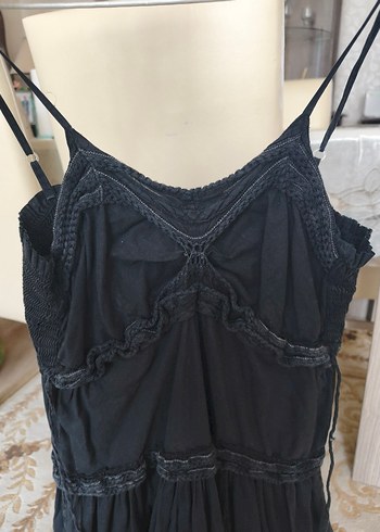 Bohem Siyah Askılı Midi Elbise - Görsel 3