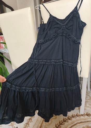 Bohem Siyah Askılı Midi Elbise - Görsel 2