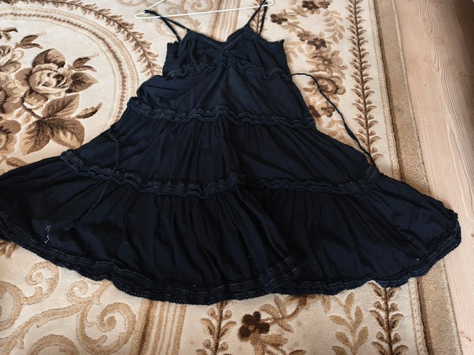 Bohem Siyah Askılı Midi Elbise - Görsel 4