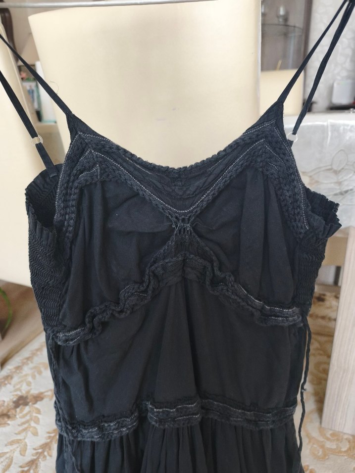 Bohem Siyah Askılı Midi Elbise - Görsel 3