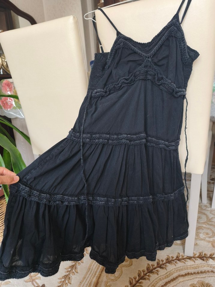 Bohem Siyah Askılı Midi Elbise - Görsel 2