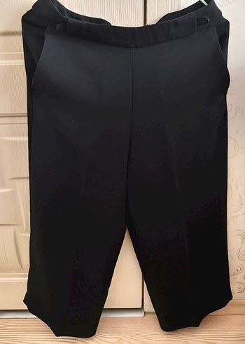 Siyah koton kumaş kapri pantolon - Görsel 5