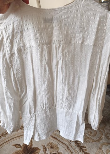 Düğmeli Beyaz Keten Bohem Kadın Bluz - Görsel 2