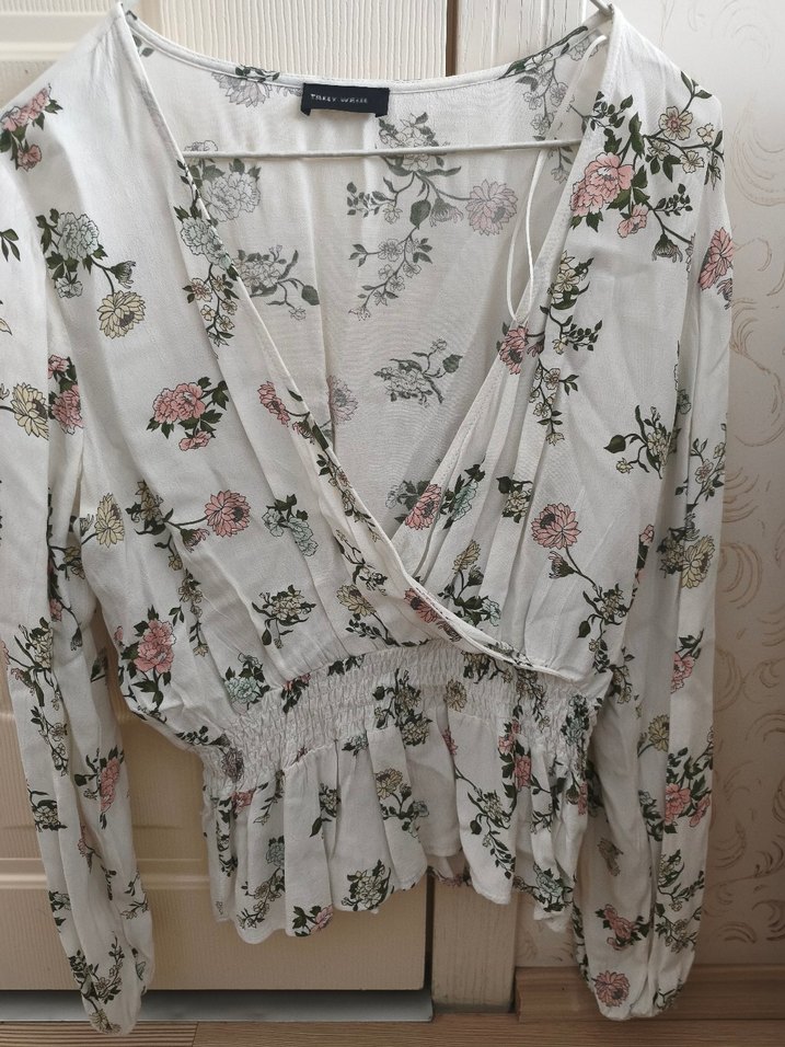 Çiçek Desenli Uzun Kollu V Yaka Bohem Bluz - Görsel 5