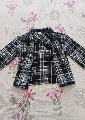 Kız Çocuk Çok Renkli Uzun Kollu ekose  ceket - Görsel 3