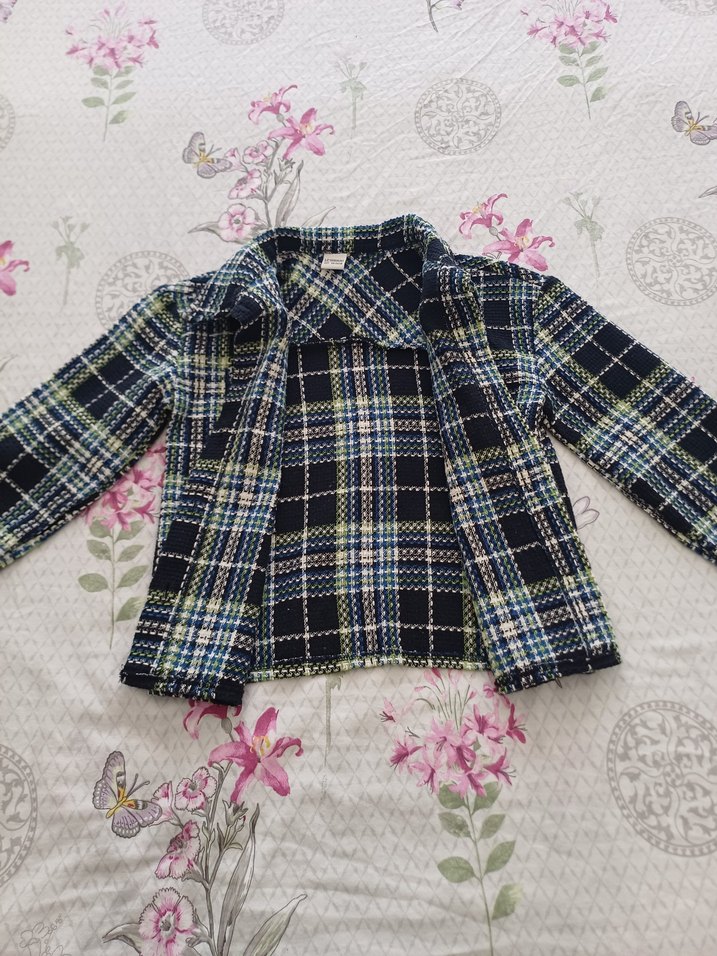 Kız Çocuk Çok Renkli Uzun Kollu ekose  ceket - Görsel 3