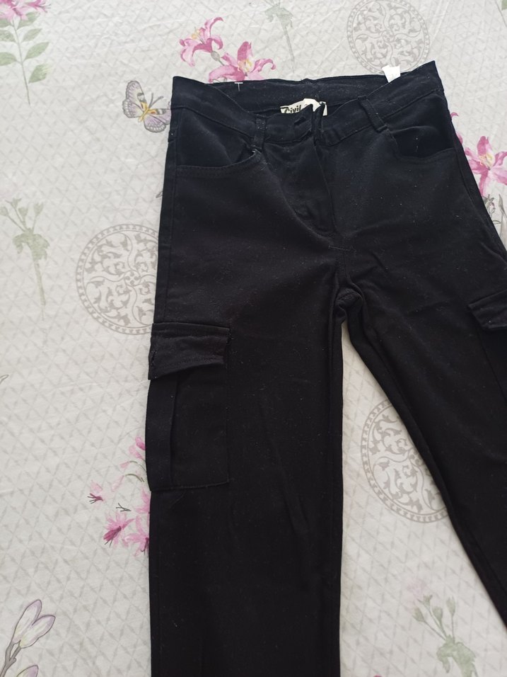 Kemerli Siyah Kız Çocuk Bol Kesim Pantolon - Görsel 2
