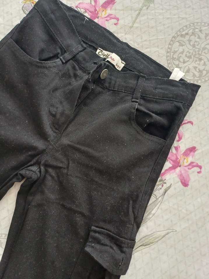 Kemerli Siyah Kız Çocuk Bol Kesim Pantolon - Görsel 3