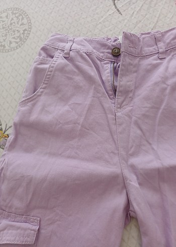 Mor Rahat Kesim Düğmeli Pamuk Pantolon - Görsel 2
