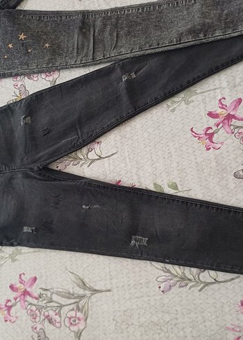 Nakışlı Gri Kız çocuk Denim Pantolon - Görsel 2