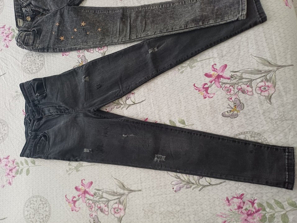 Nakışlı Gri Kız çocuk Denim Pantolon - Görsel 2