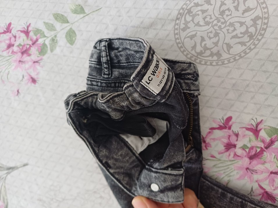 Nakışlı Gri Kız çocuk Denim Pantolon - Görsel 3