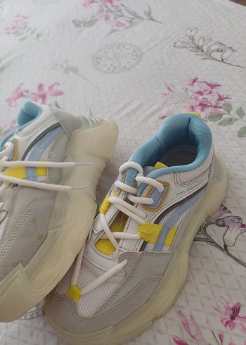 Beyaz Bağcıklı Pastel Renkli kadın  Spor Ayakkabı - Görsel 6