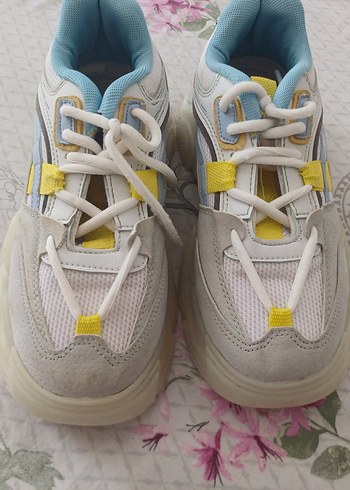 Beyaz Bağcıklı Pastel Renkli kadın  Spor Ayakkabı - Görsel 2