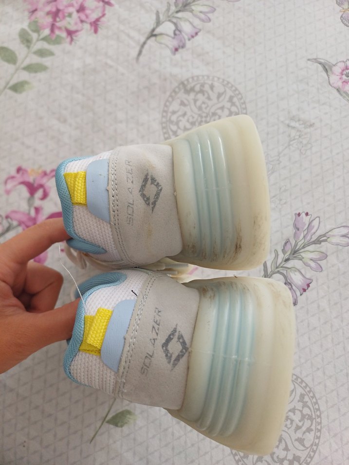 Beyaz Bağcıklı Pastel Renkli kadın  Spor Ayakkabı - Görsel 4