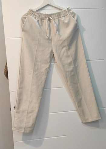 Bej Midi Keten Kadın Kumaş Pantolon