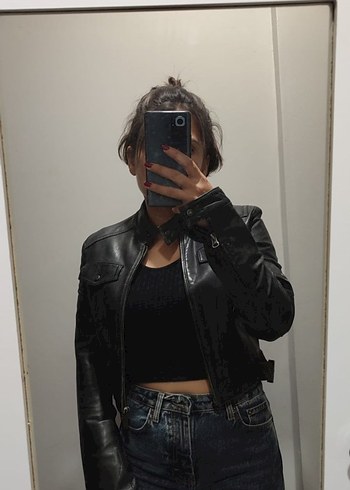xs Beden Kadın Siyah Deri Biker Ceket