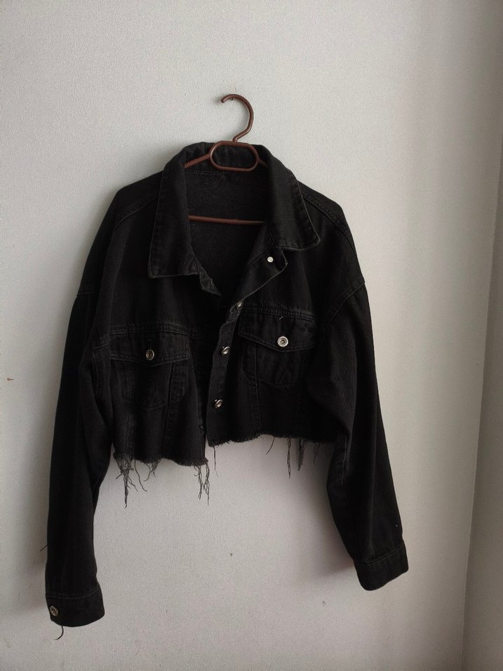 Siyah Denim Crop Ceket — görsel 2/3