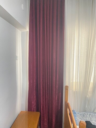 Bordo Kadife Saten Pilili Fon Perde