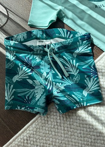 H&M Turkuaz Baskılı Kısa Kollu Erkek bebek Mayo Takımı - Görsel 2