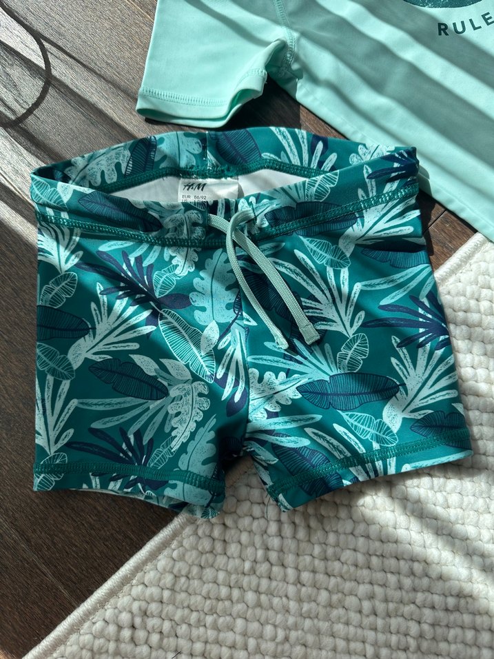 H&M Turkuaz Baskılı Kısa Kollu Erkek bebek Mayo Takımı - Görsel 2